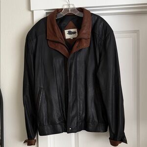 Men's Vintage Black and Brown Leather Bomber Jacket